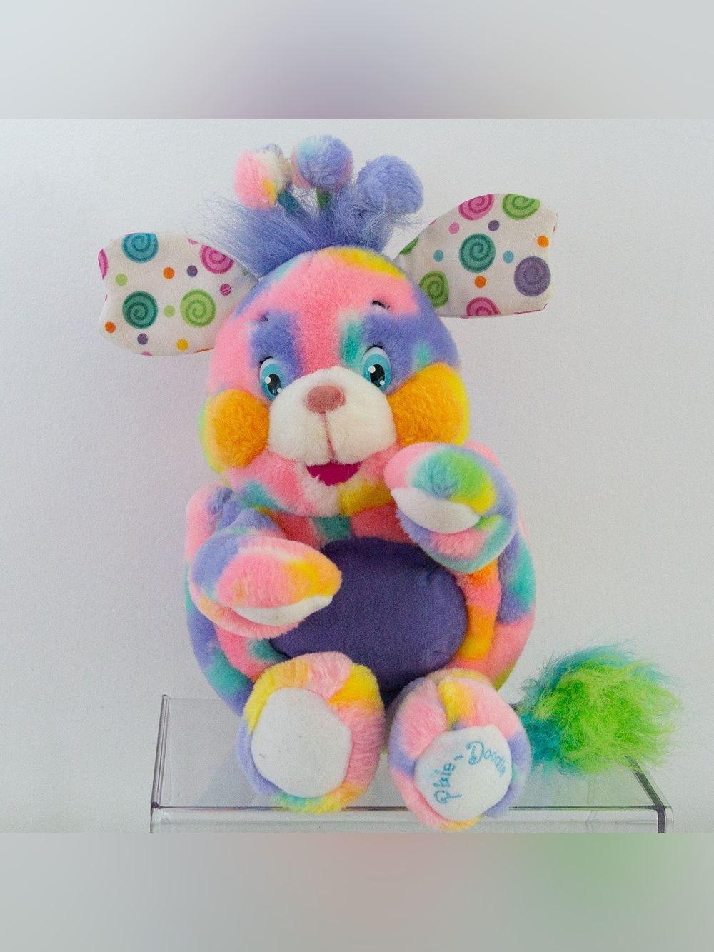 Vintage Popples Pixie-Doodle Plush Rainbow Bunny Transforming Popple 18” EVC